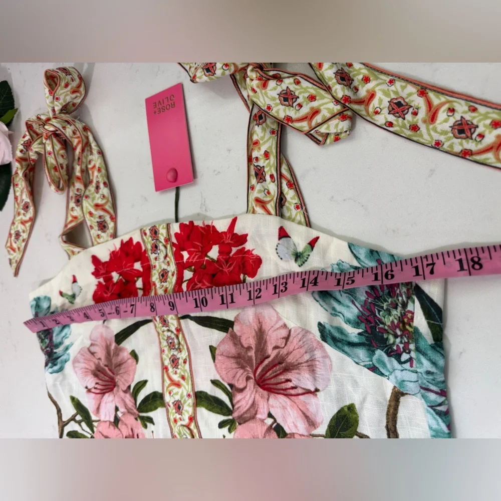 Rose & Olive Floral Tie-Strap Top - Pink, Red, Green - Picture 4 of 8
